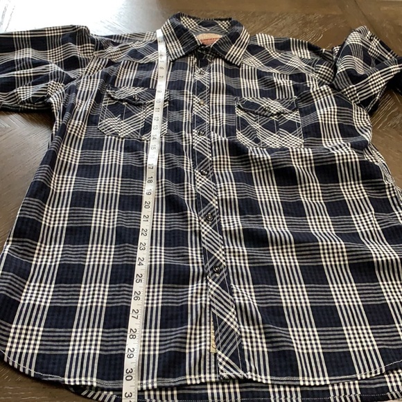 SUPER BAD SHIRT CO navy and black plaid long sleeve button-down shirt Size L - Picture 14 of 15